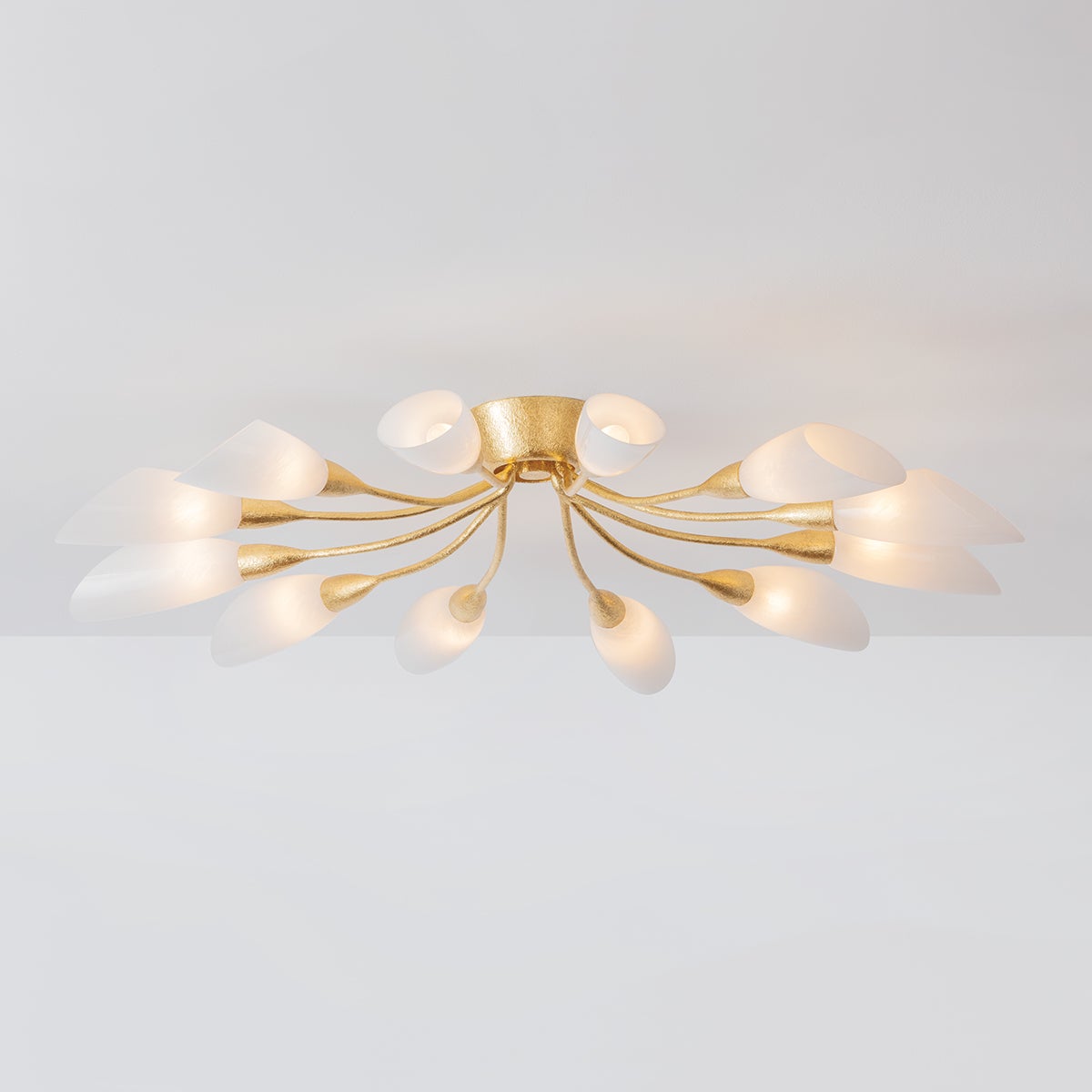 Enfield 12-Light Semi Flush Ceiling Light - Vintage Gold Leaf Finish, Cloud Glass Shades by Hudson Valley Lighting