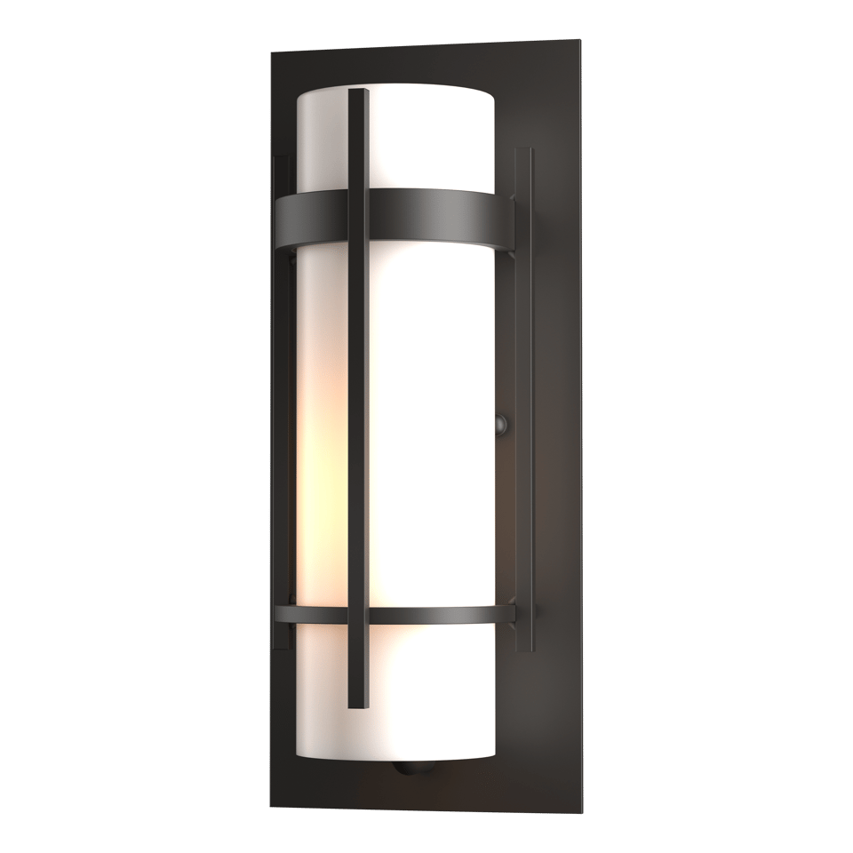 Hubbardton Forge Banded Small Outdoor Sconce, Dimmable Opal Glass, 100W, UL Wet Rated, Handcrafted Elegance