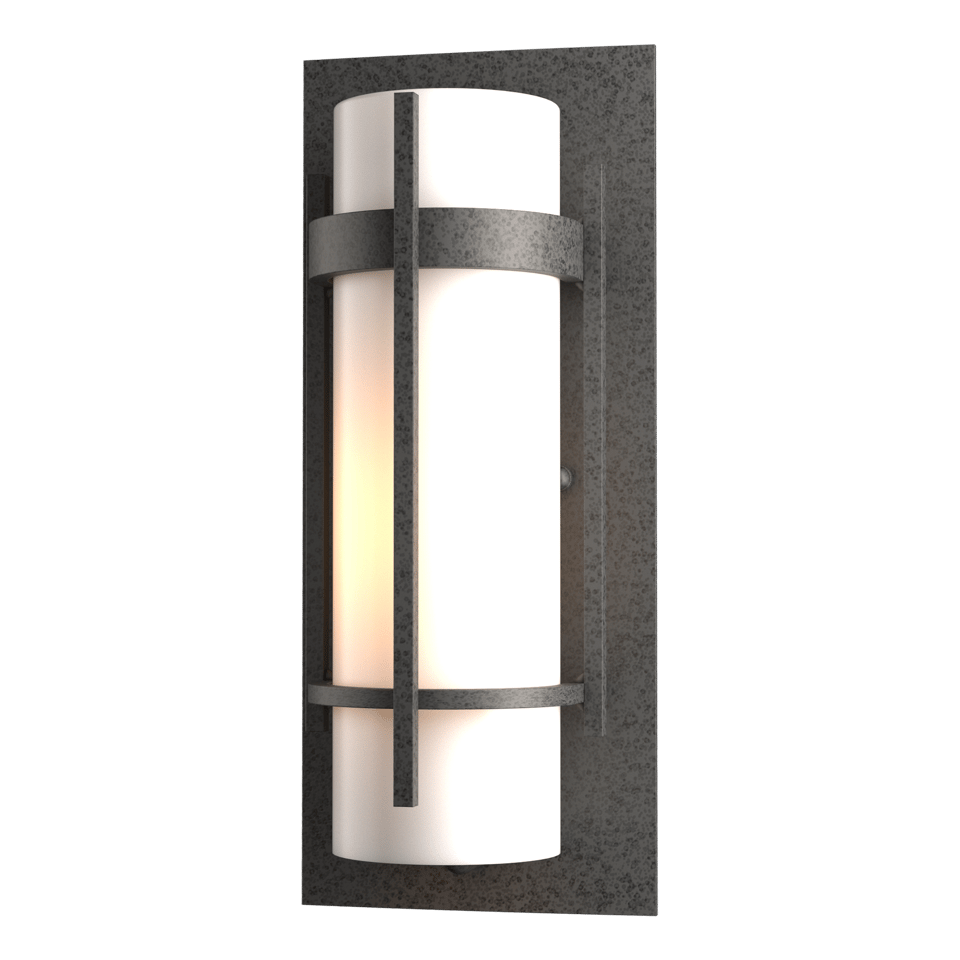 Hubbardton Forge Banded Small Outdoor Sconce, Dimmable Opal Glass, 100W, UL Wet Rated, Handcrafted Elegance