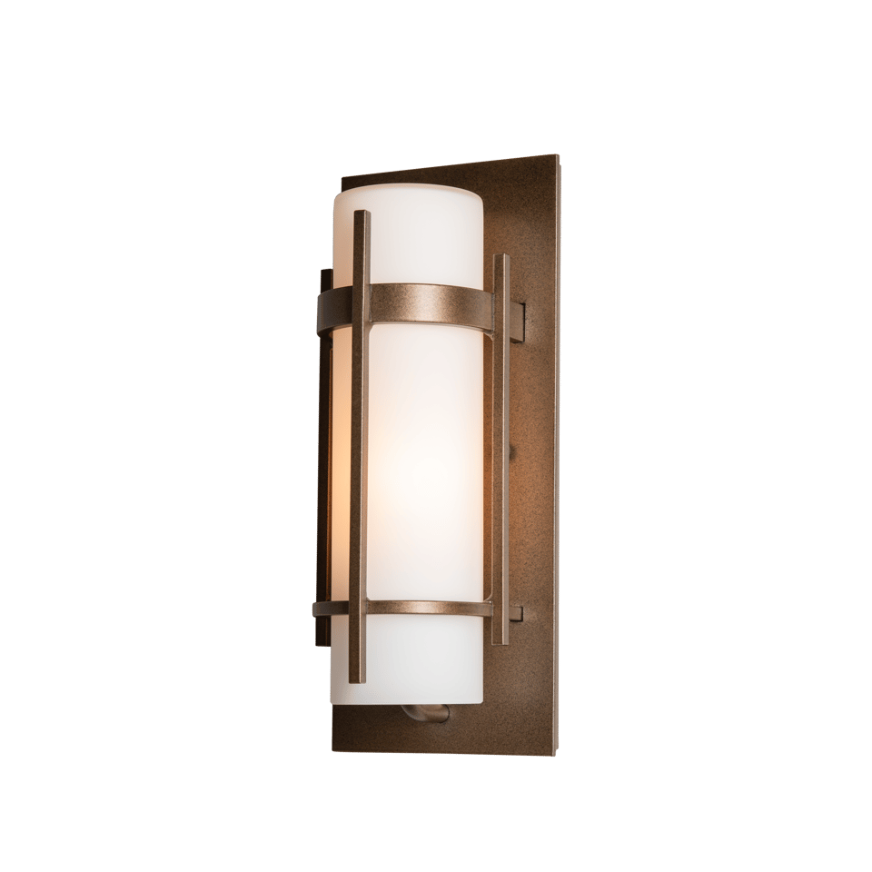 Hubbardton Forge Banded Small Outdoor Sconce, Dimmable Opal Glass, 100W, UL Wet Rated, Handcrafted Elegance