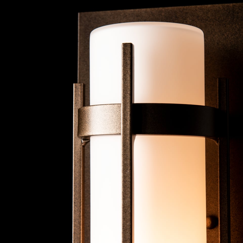 Hubbardton Forge Banded Small Outdoor Sconce, Dimmable Opal Glass, 100W, UL Wet Rated, Handcrafted Elegance