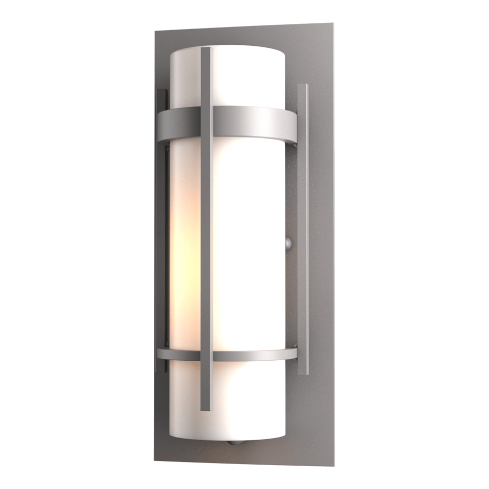 Hubbardton Forge Banded Small Outdoor Sconce, Dimmable Opal Glass, 100W, UL Wet Rated, Handcrafted Elegance