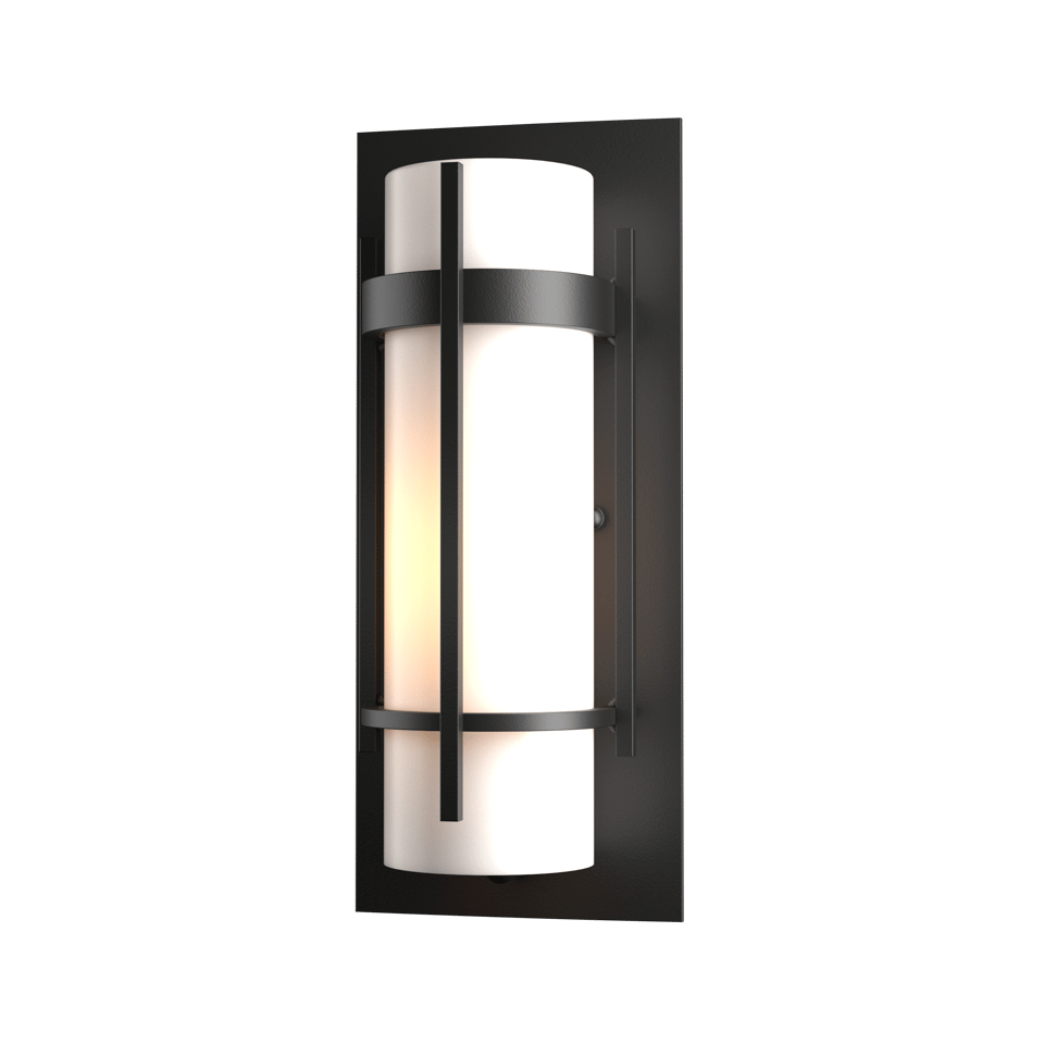 Hubbardton Forge Banded Small Outdoor Sconce, Dimmable Opal Glass, 100W, UL Wet Rated, Handcrafted Elegance