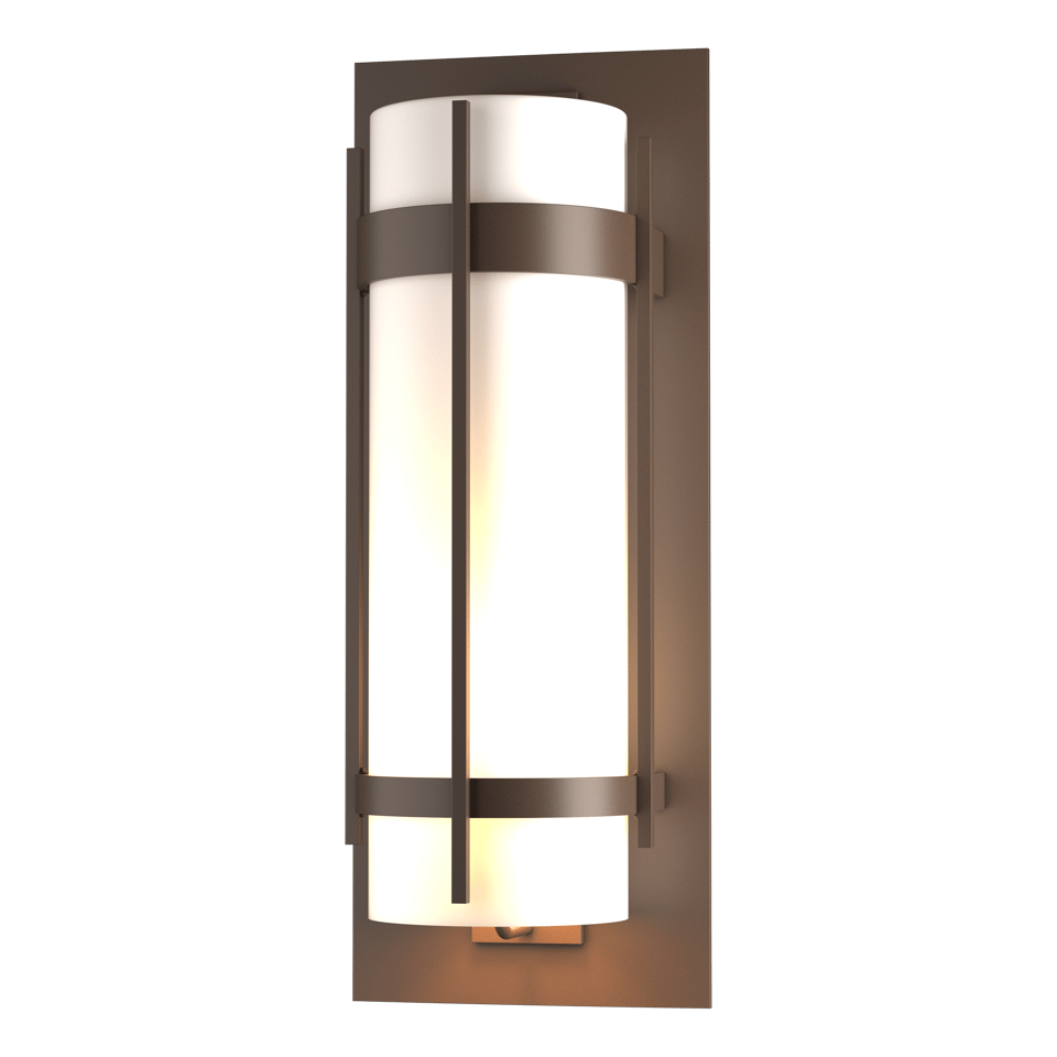 Hubbardton Forge Banded Extra Large Outdoor Sconce, Dimmable, Opal Glass, UL Wet Rated, 25.9"H