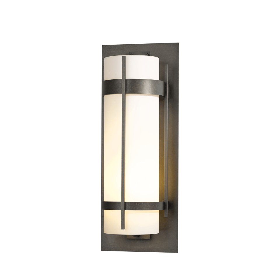 Hubbardton Forge Banded Extra Large Outdoor Sconce, Dimmable, Opal Glass, UL Wet Rated, 25.9"H