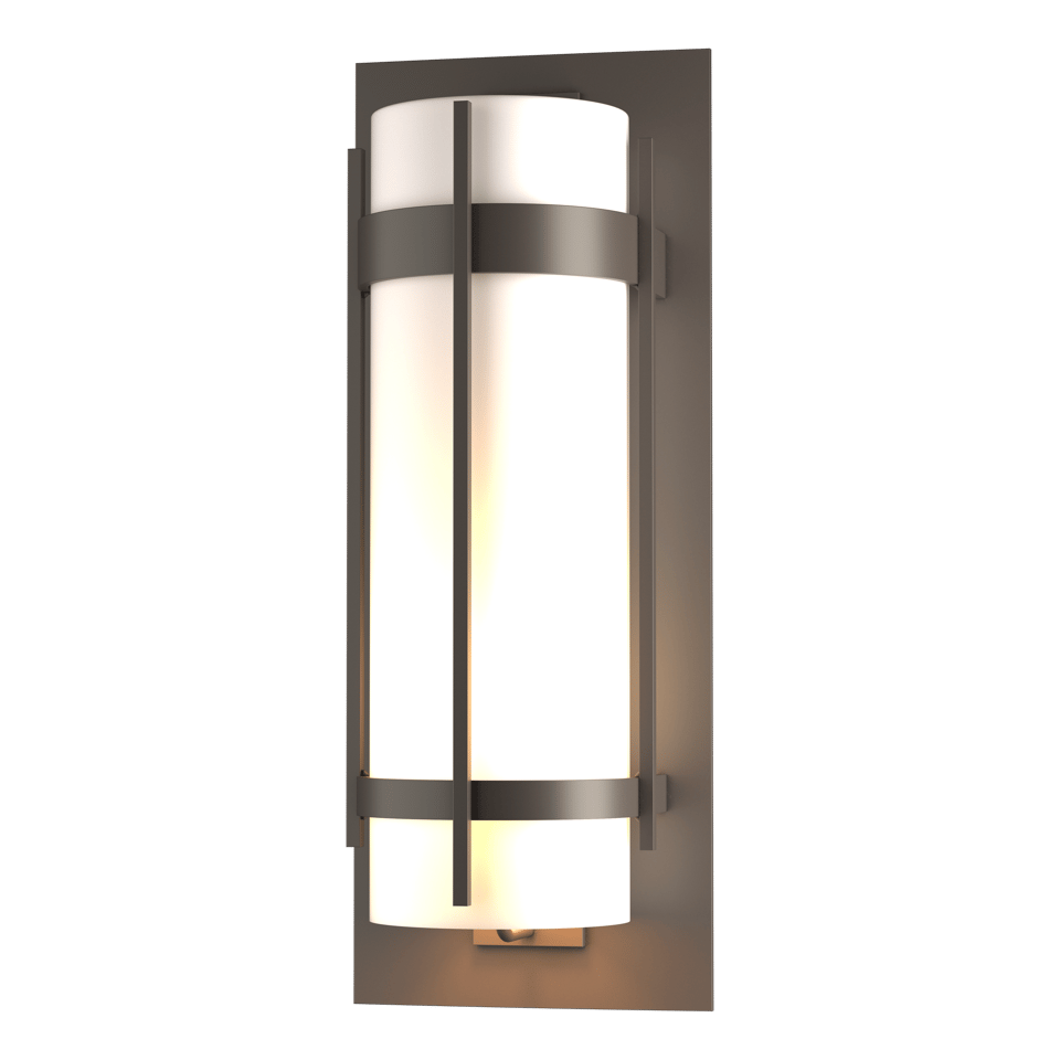 Hubbardton Forge Banded Extra Large Outdoor Sconce, Dimmable, Opal Glass, UL Wet Rated, 25.9"H