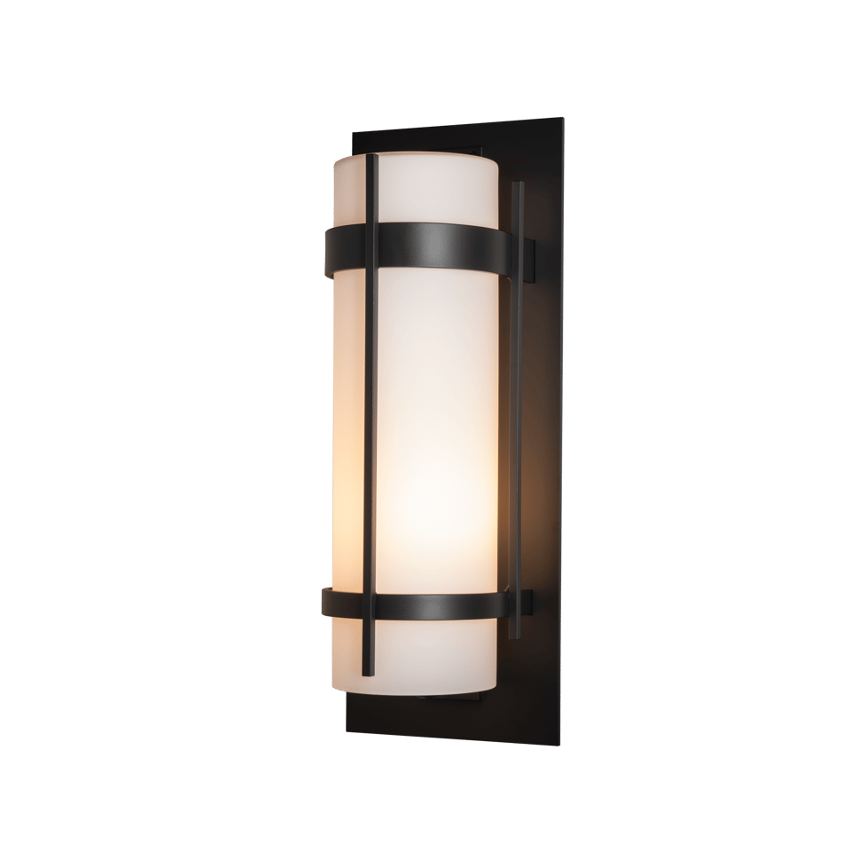 Hubbardton Forge Banded Extra Large Outdoor Sconce, Dimmable, Opal Glass, UL Wet Rated, 25.9"H