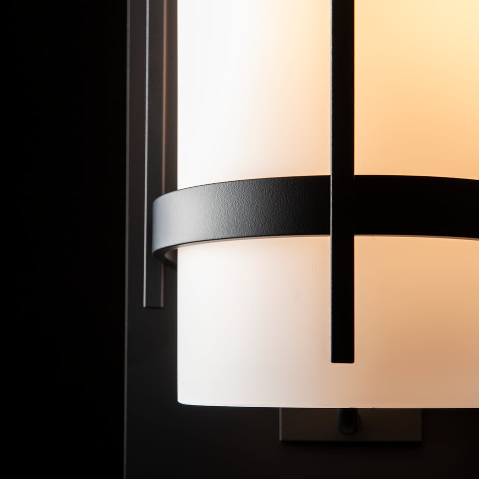 Hubbardton Forge Banded Extra Large Outdoor Sconce, Dimmable, Opal Glass, UL Wet Rated, 25.9"H