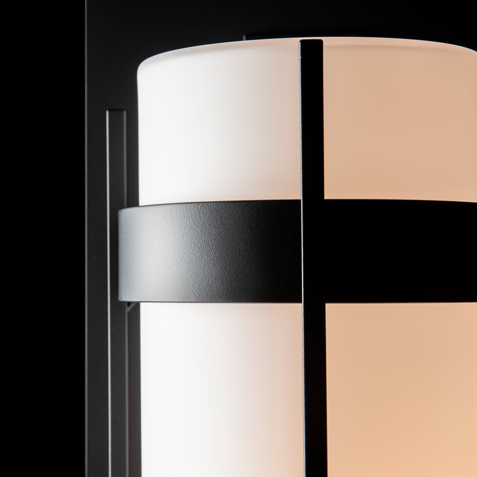 Hubbardton Forge Banded Extra Large Outdoor Sconce, Dimmable, Opal Glass, UL Wet Rated, 25.9"H