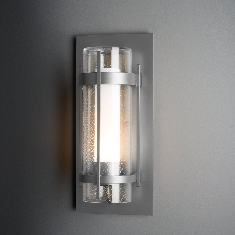 Hubbardton Forge Torch Outdoor Sconce 60W UL Wet Rated Wall Light with Opal/Seeded Glass Shade