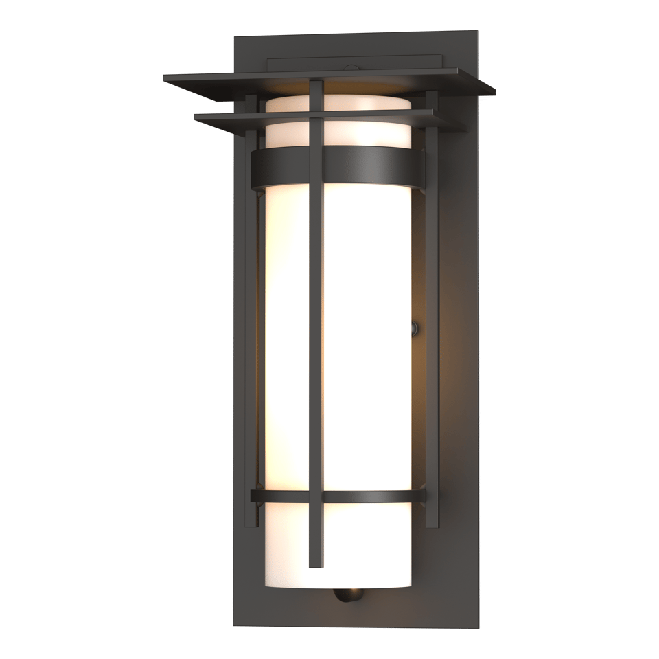 Hubbardton Forge Banded Small Outdoor Sconce, Opal Glass, Dimmable, UL Wet Rated, 12.5" H