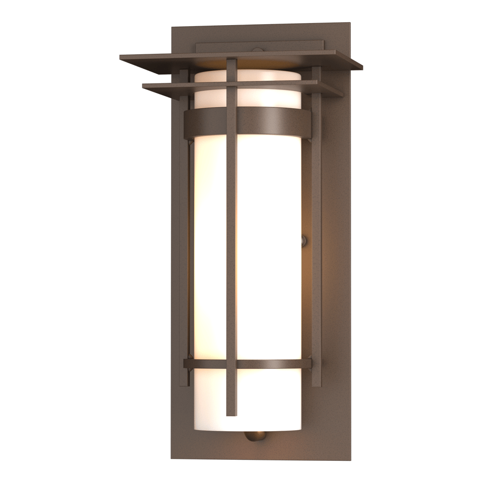 Hubbardton Forge Banded Small Outdoor Sconce, Opal Glass, Dimmable, UL Wet Rated, 12.5" H