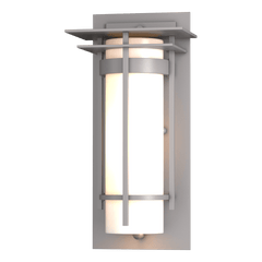 Hubbardton Forge Banded Small Outdoor Sconce, Opal Glass, Dimmable, UL Wet Rated, 12.5" H