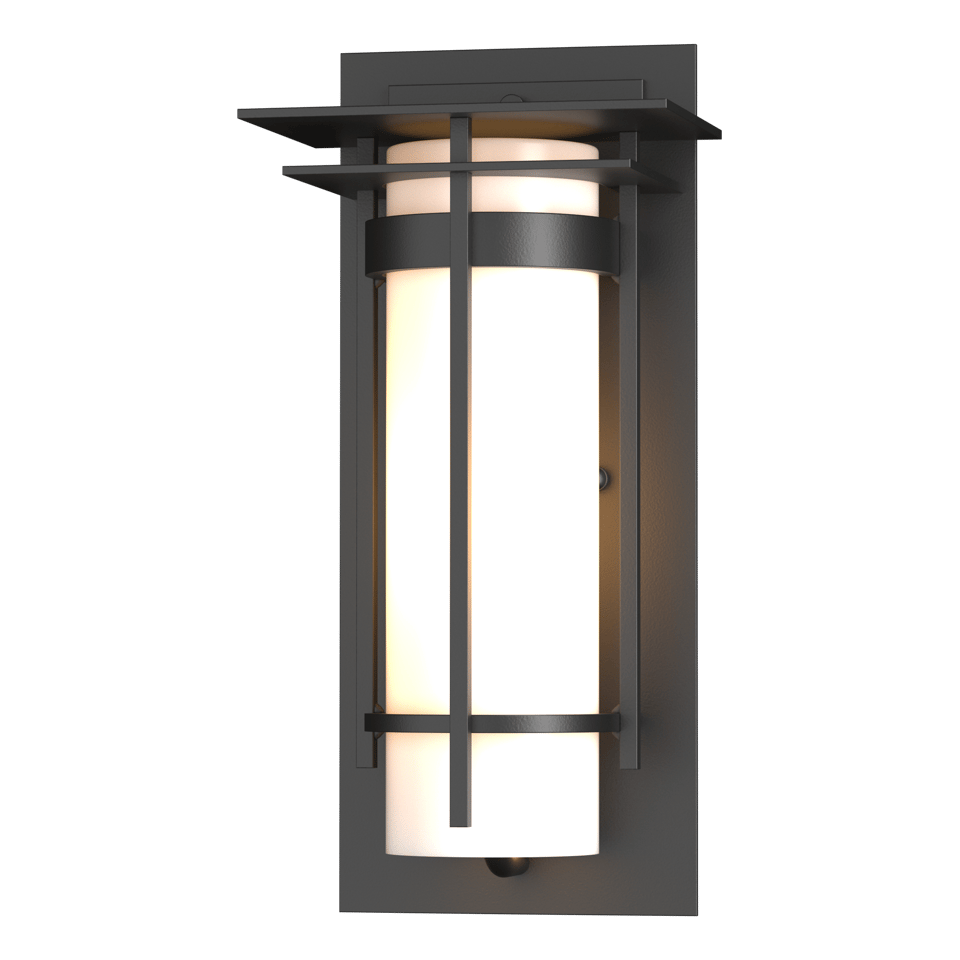 Hubbardton Forge Banded Small Outdoor Sconce, Opal Glass, Dimmable, UL Wet Rated, 12.5" H