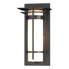 Hubbardton Forge Banded Small Outdoor Sconce, Opal Glass, Dimmable, UL Wet Rated, 12.5" H