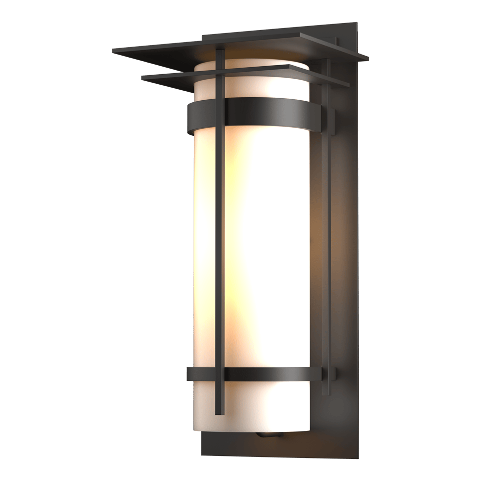 Hubbardton Forge Banded Large Outdoor Sconce, 20.3" High, Dimmable, Opal Glass Shade, UL Wet Rated