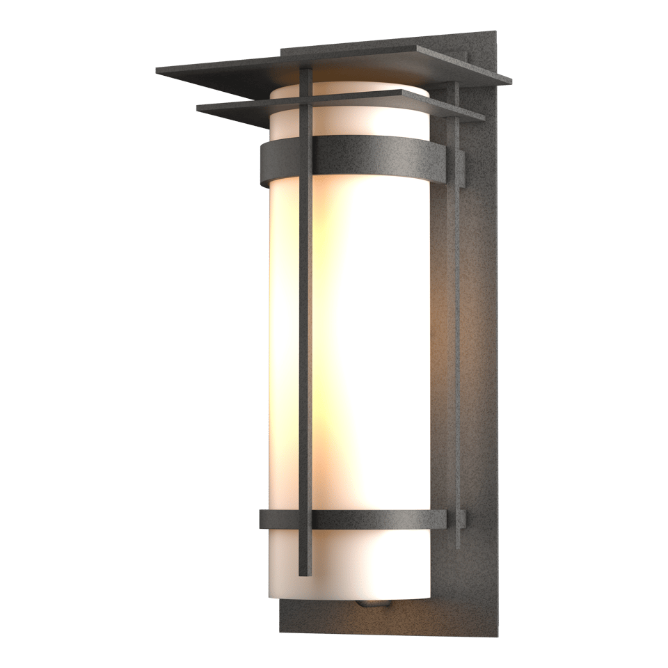 Hubbardton Forge Banded Large Outdoor Sconce, 20.3" High, Dimmable, Opal Glass Shade, UL Wet Rated