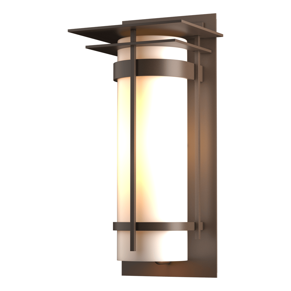 Hubbardton Forge Banded Large Outdoor Sconce, 20.3" High, Dimmable, Opal Glass Shade, UL Wet Rated