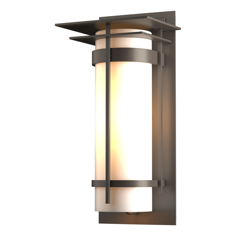 Hubbardton Forge Banded Large Outdoor Sconce, 20.3" High, Dimmable, Opal Glass Shade, UL Wet Rated