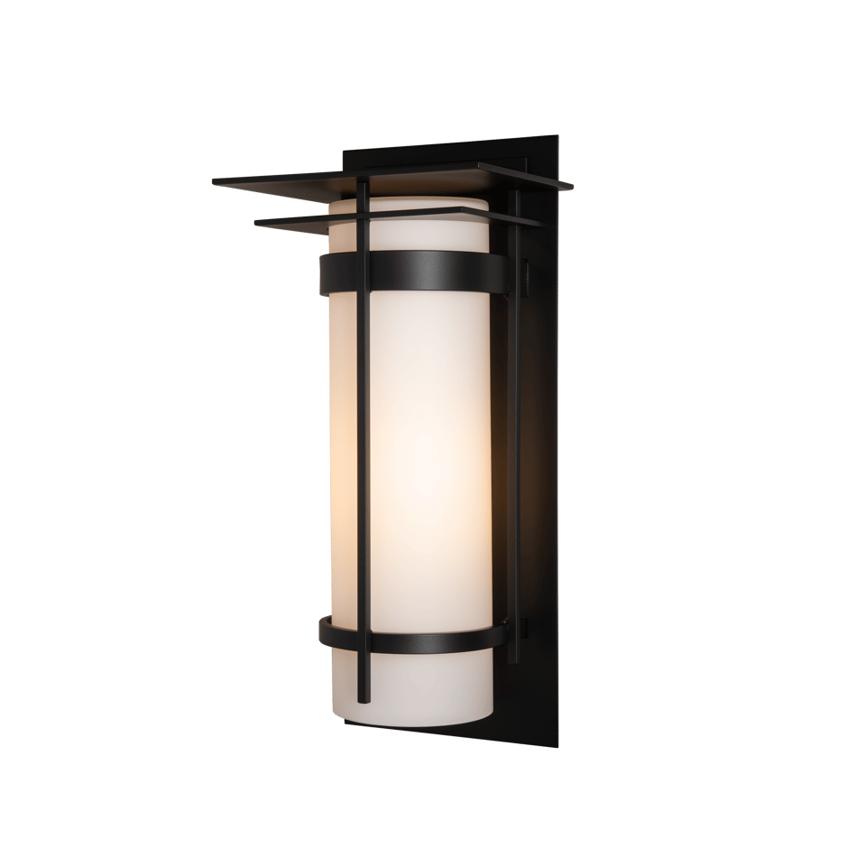 Hubbardton Forge Banded Large Outdoor Sconce, 20.3" High, Dimmable, Opal Glass Shade, UL Wet Rated