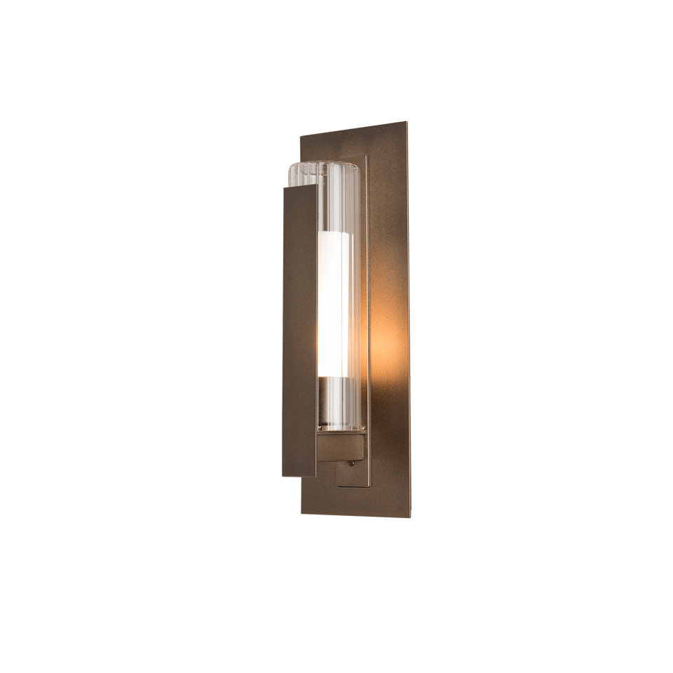 Vertical Bar Fluted Glass 15" Small Outdoor Sconce by Hubbardton Forge, Dimmable, UL Wet Rated