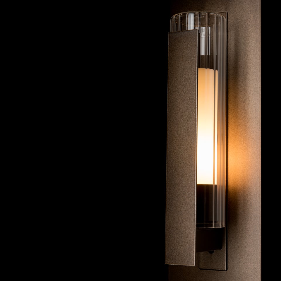 Vertical Bar Fluted Glass 15" Small Outdoor Sconce by Hubbardton Forge, Dimmable, UL Wet Rated