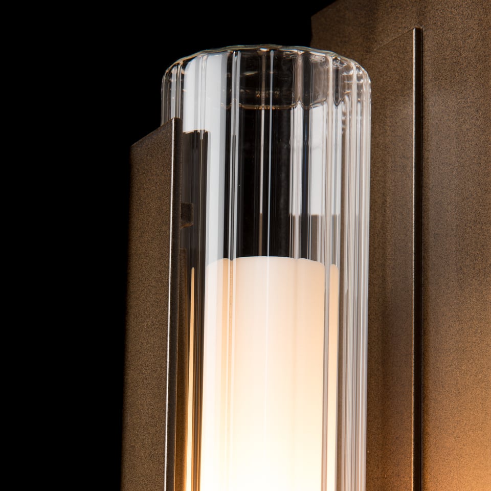 Vertical Bar Fluted Glass 15" Small Outdoor Sconce by Hubbardton Forge, Dimmable, UL Wet Rated