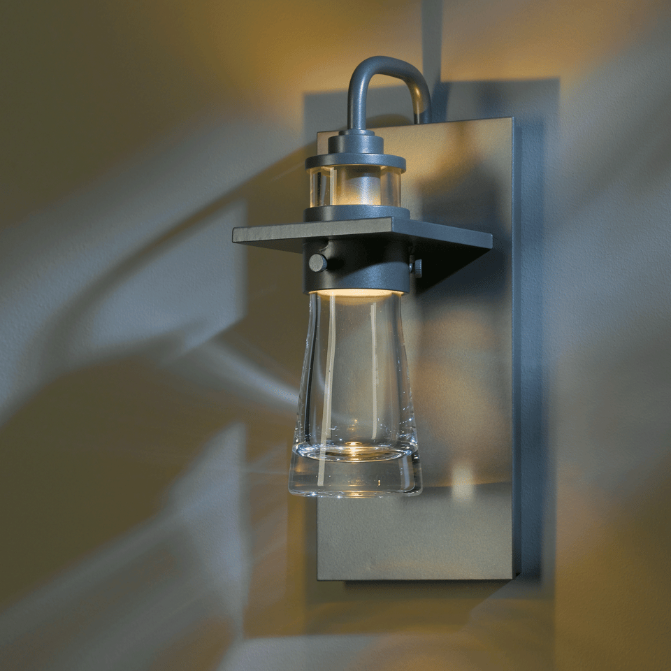 Erlenmeyer Medium Outdoor Sconce by Hubbardton Forge - Dimmable, Clear Glass Shade, UL Wet Rated, Multiple Finishes