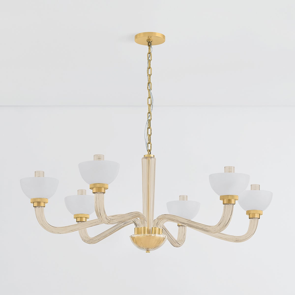 St. Lawrence 6-Light Chandelier in Aged Brass with Opal Seedy Glass Shades by Hudson Valley Lighting