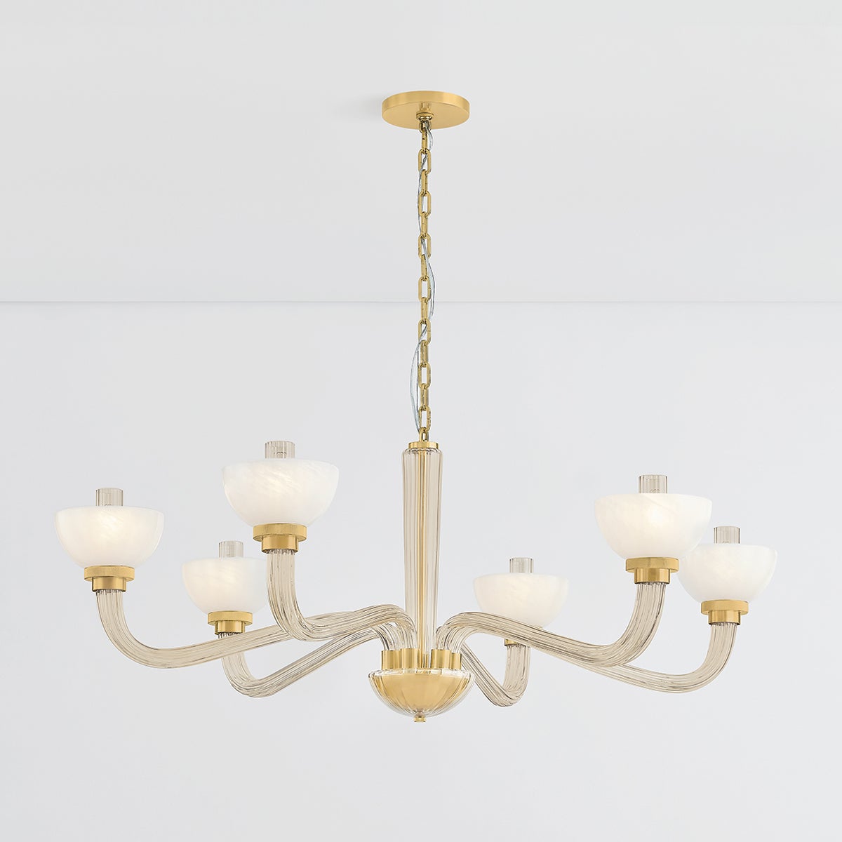 St. Lawrence 6-Light Chandelier in Aged Brass with Opal Seedy Glass Shades by Hudson Valley Lighting