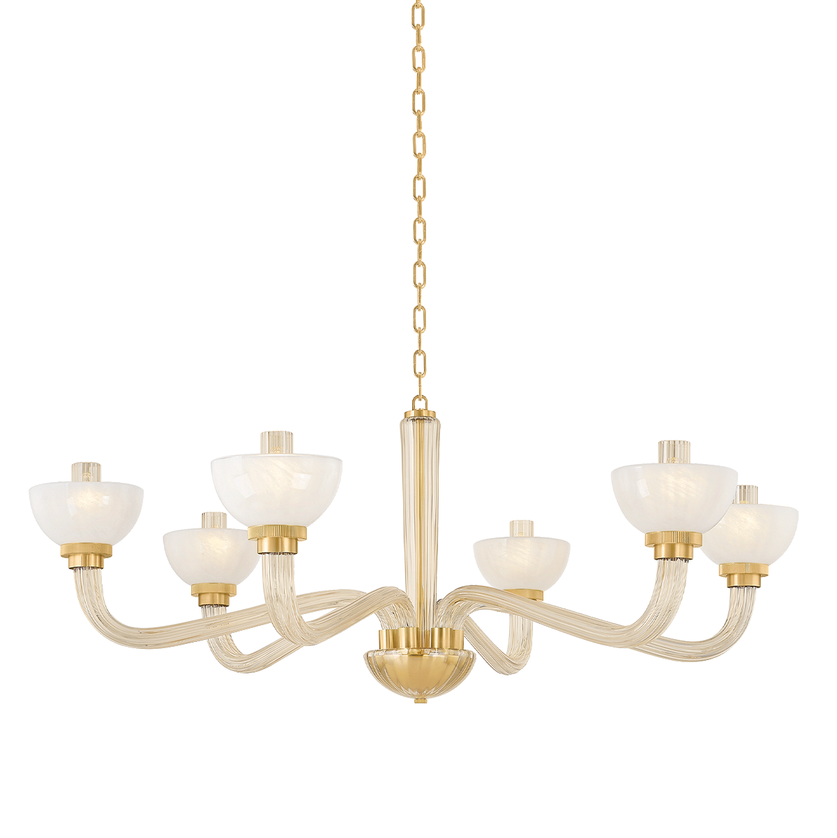 St. Lawrence 6-Light Chandelier in Aged Brass with Opal Seedy Glass Shades by Hudson Valley Lighting