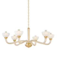 St. Lawrence 6-Light Chandelier in Aged Brass with Opal Seedy Glass Shades by Hudson Valley Lighting