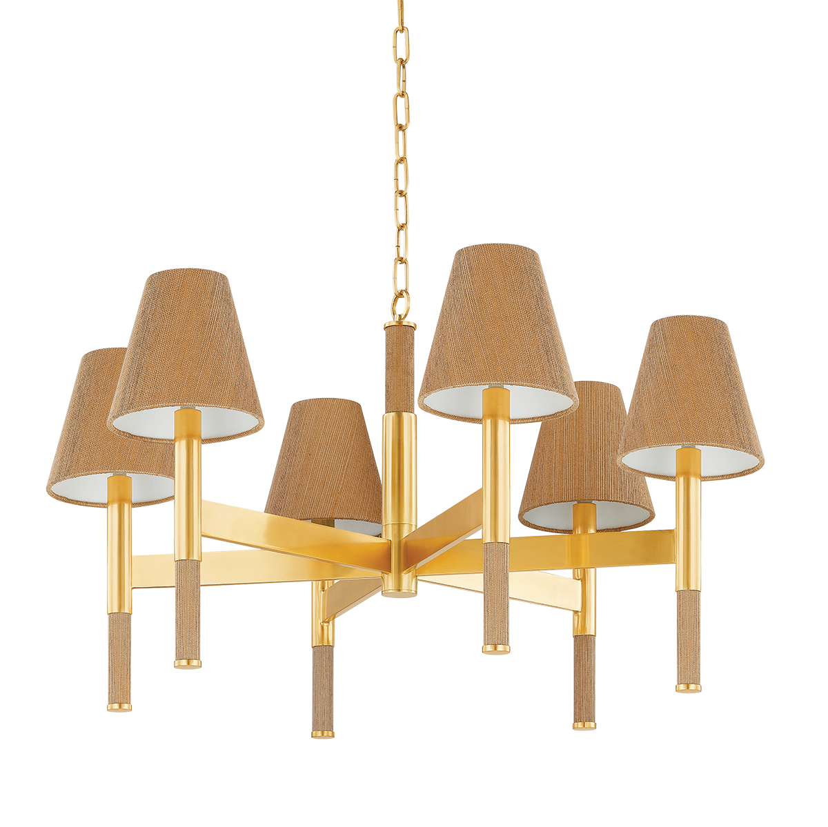 Lindenwood 6-Light Chandelier by Hudson Valley Lighting in Aged Brass with Grasscloth Shades