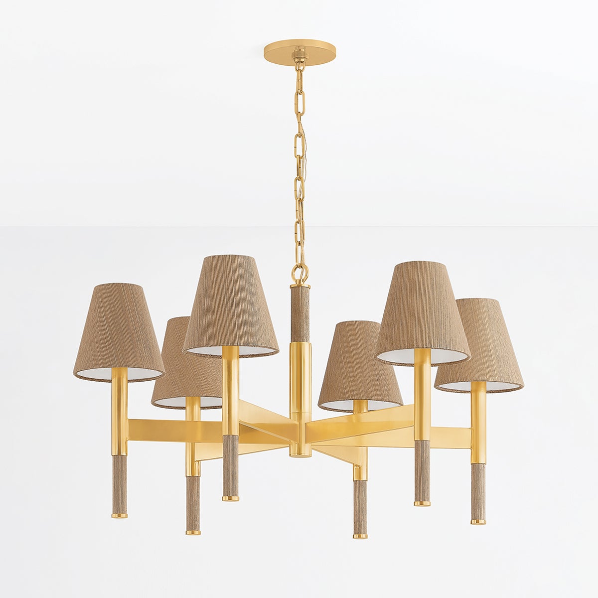 Lindenwood 6-Light Chandelier by Hudson Valley Lighting in Aged Brass with Grasscloth Shades