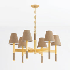 Lindenwood 6-Light Chandelier by Hudson Valley Lighting in Aged Brass with Grasscloth Shades