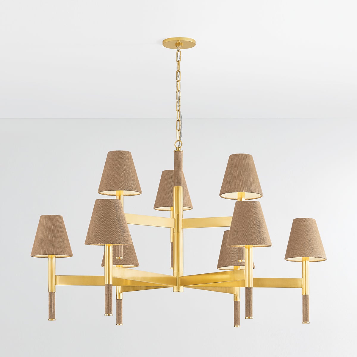 Lindenwood 9-Light Chandelier - Aged Brass Finish with Natural Woven Shades by Hudson Valley Lighting