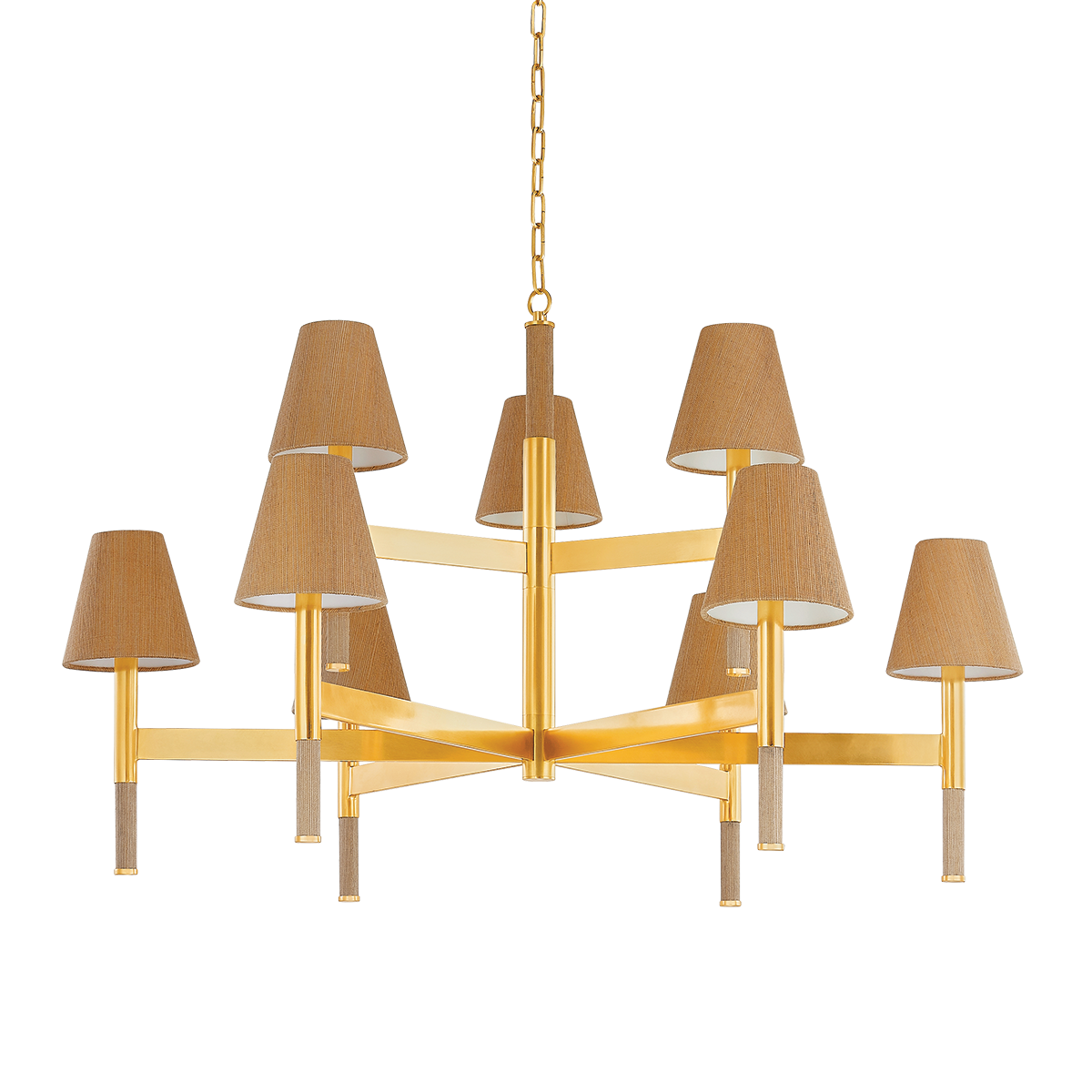 Lindenwood 9-Light Chandelier - Aged Brass Finish with Natural Woven Shades by Hudson Valley Lighting