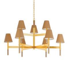 Lindenwood 9-Light Chandelier - Aged Brass Finish with Natural Woven Shades by Hudson Valley Lighting