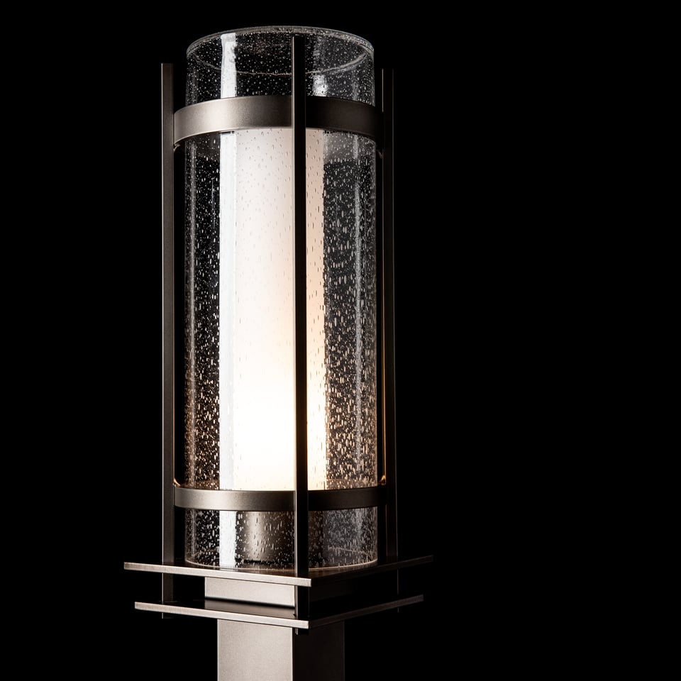 Hubbardton Forge Torch Outdoor Post Light 22.25”H Double-Glass Cylinder Dimmable Fixture