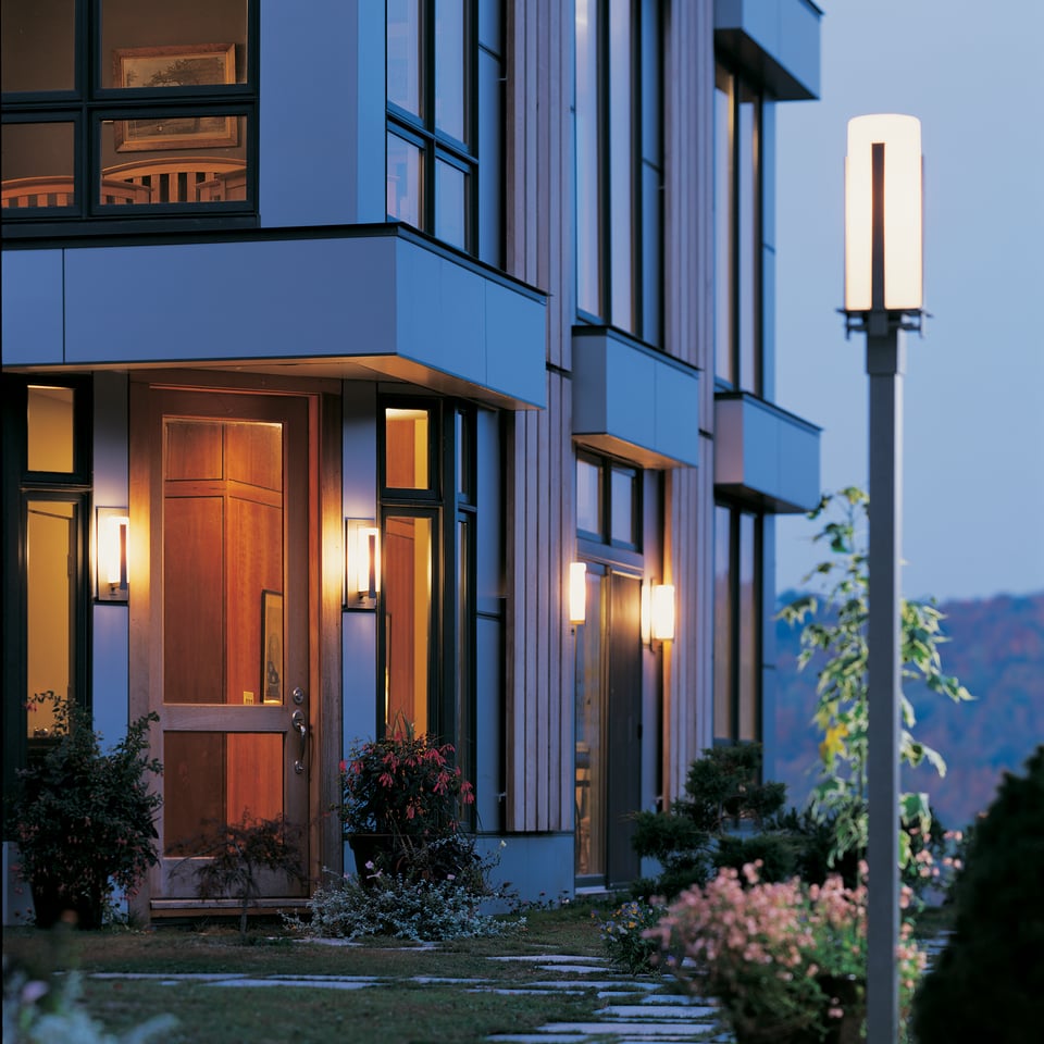 Hubbardton Forge 347288 Forged Vertical Bars Outdoor Post Light, Dimmable, Opal Glass Shade, 150W