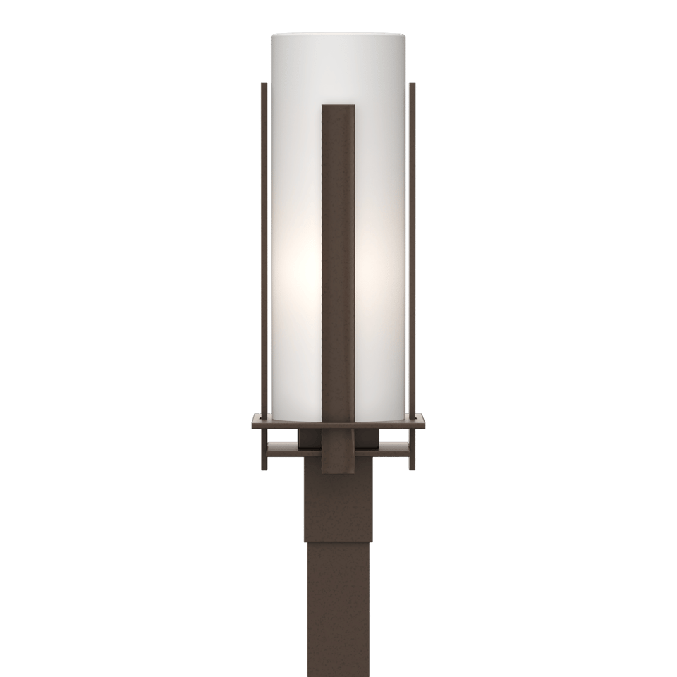 Hubbardton Forge 347288 Forged Vertical Bars Outdoor Post Light, Dimmable, Opal Glass Shade, 150W