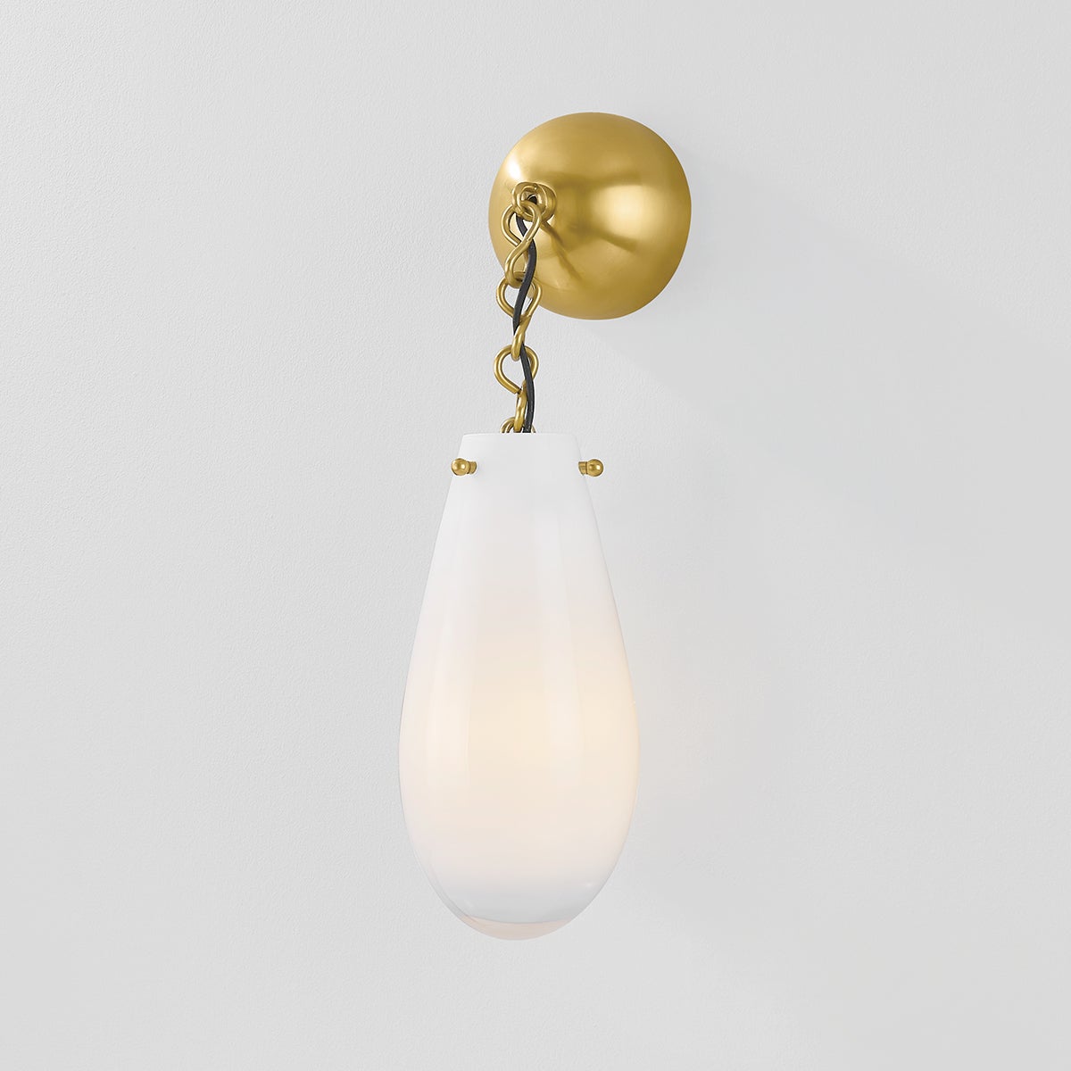 Clarkstown Wall Sconce 1-Light Aged Brass with Opal Glossy Shade by Hudson Valley Lighting