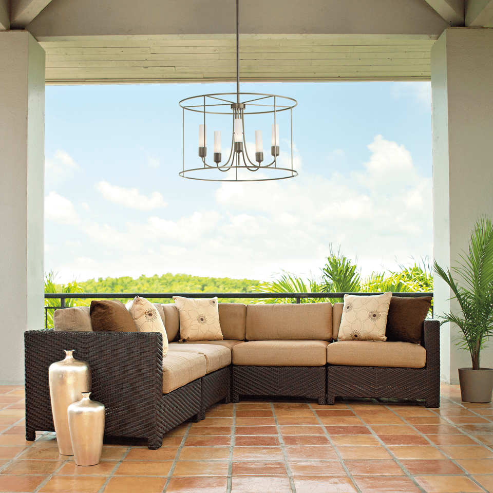 Portico Drum Outdoor Pendant Light by Hubbardton Forge, 5-Light, Weather-Resistant, 25.9"-55.9" Adjustable Height