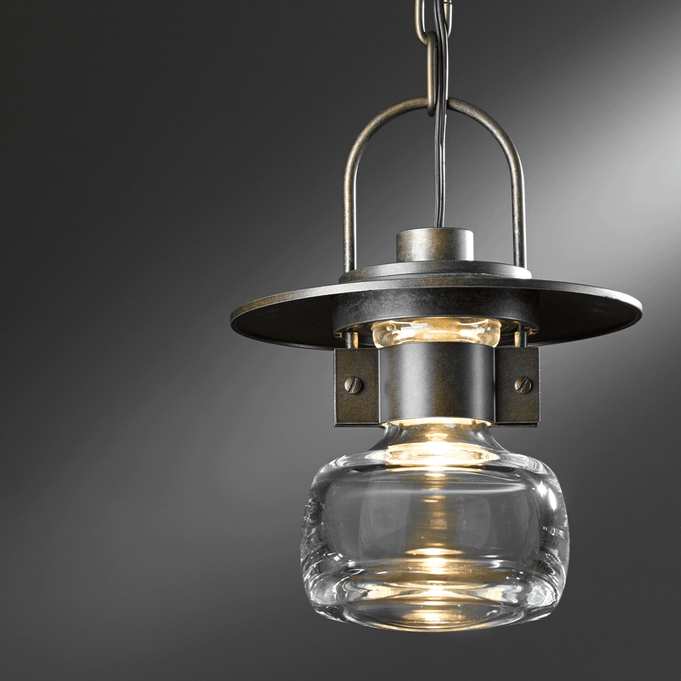 Mason Outdoor Ceiling Fixture by Hubbardton Forge, Steampunk Design, Dimmable, Multiple Finishes