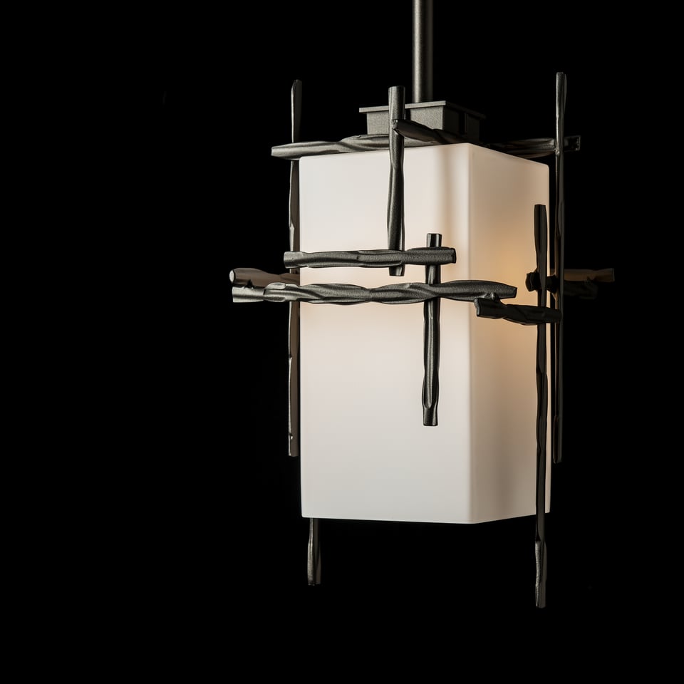 Hubbardton Forge Tura 1-Light Outdoor Pendant, Dimmable, UL Damp Rated, Opal Glass Shade