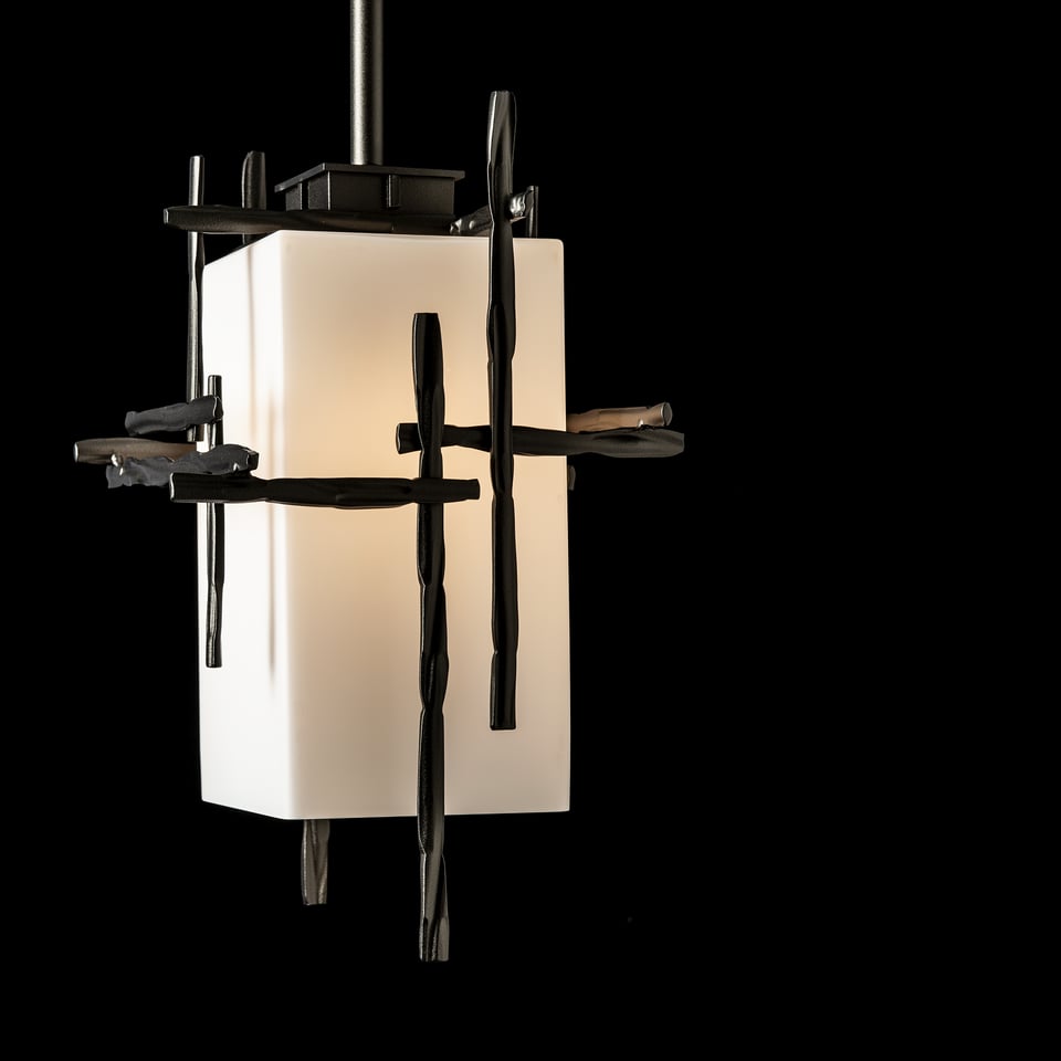 Hubbardton Forge Tura 1-Light Outdoor Pendant, Dimmable, UL Damp Rated, Opal Glass Shade