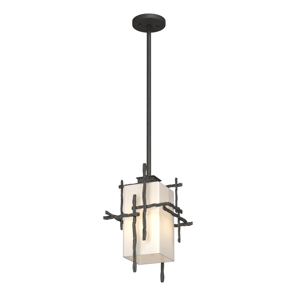 Hubbardton Forge Tura 1-Light Outdoor Pendant, Dimmable, UL Damp Rated, Opal Glass Shade