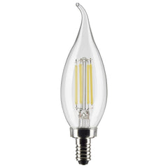 4 Watt LED CA10 Filament Bulb, 350 Lumens, Candelabra E12 Base, Dimmable, 120V by Satco