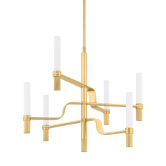 Allentown 6-Light LED Chandelier in Aged Brass with Dimmable Functionality and Glass Shades