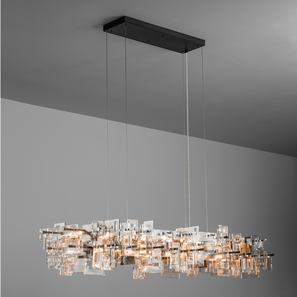 Fusion Pendant Light 15" Height by Hubbardton Forge with Clear Seeded Glass Shade and Dimmable Feature